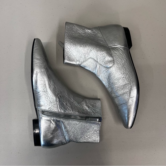 Zara Basic Laminated Leather Silver Metallic Flat Ankle Boots Size EU 41 - Picture 5 of 11